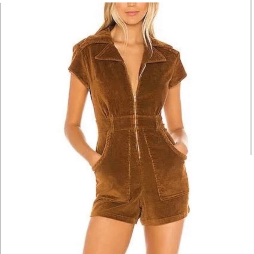 Show Me Your MuMu Brown Velvet Short Sleeve Romper